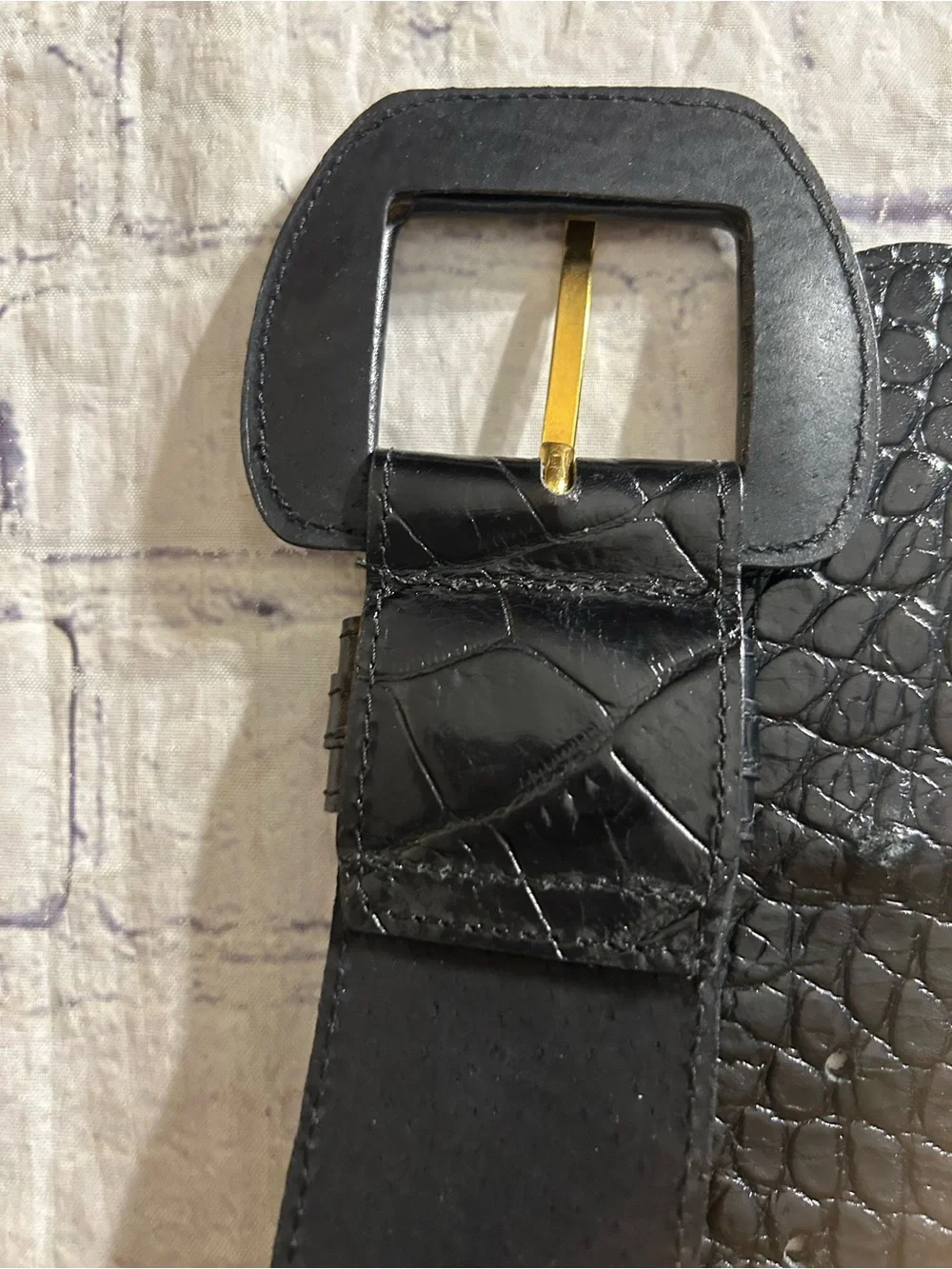 PATRICIA GREEN BLACK WIDE CROC COVER BUCKLE & BROWN EMBELLISHED BUCKLE BOHO BELT